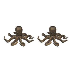 Set of 2 Octopus Candle Holders – Antique Gold Finish – Nautical Beach Accent